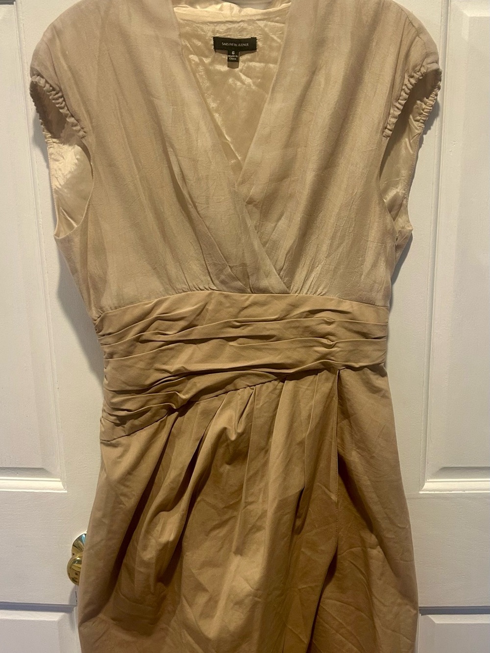 Saks Fifth Avenue Neutral Beige Wrap-Style Midi Dress